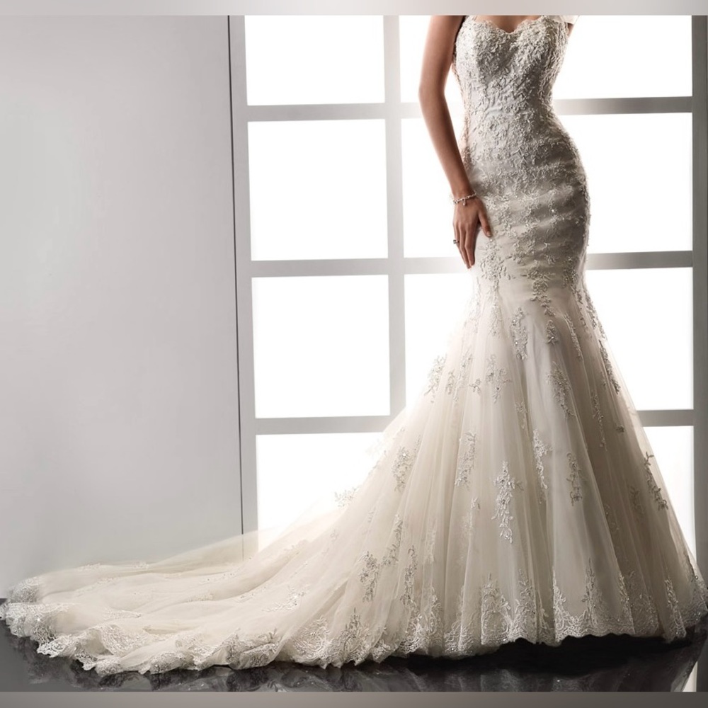 Sottero & Midgley Haute Couture Strapless Lace Tulle Embellished Wedding Gown